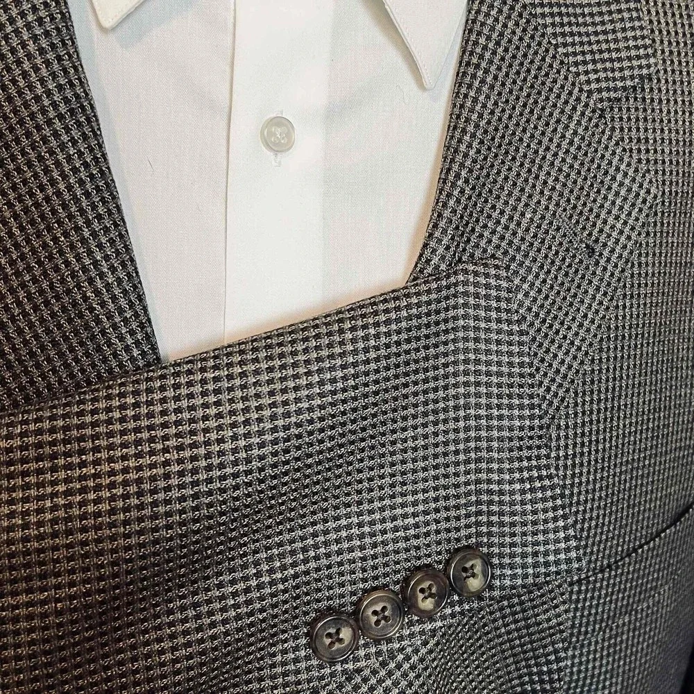 Joseph Abboud 42L Blazer Neutral Tan/charcoal Silk‎ Wool Premium Suit Jacket
